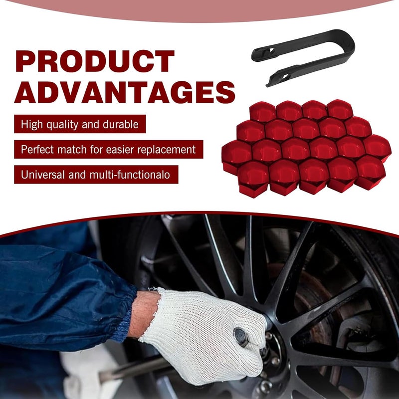 Downhill 20 PCS 17MM Wheel Lug Nut Covers, Cratch and Rust Resistant Hexagon Car Wheel Nut Caps, Wheel Center Bolt Caps with Removal Clip, for Most Cars, Trucks, SUVs (Red) - Image 4